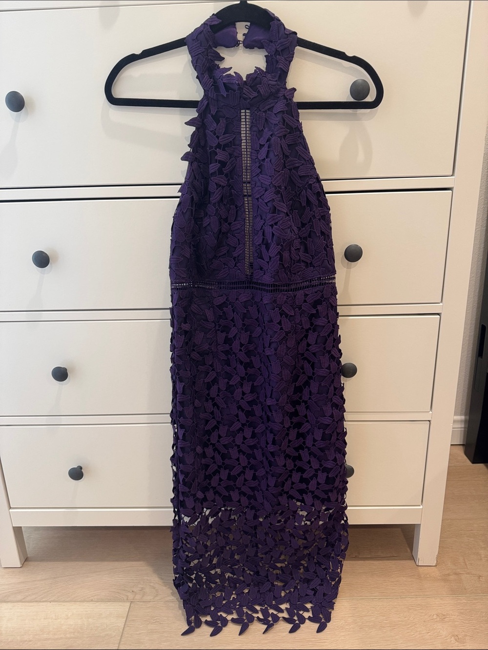 NWT Bardot Purple Halter Lace Appliqué Midi Cocktail Dress US 4 XS